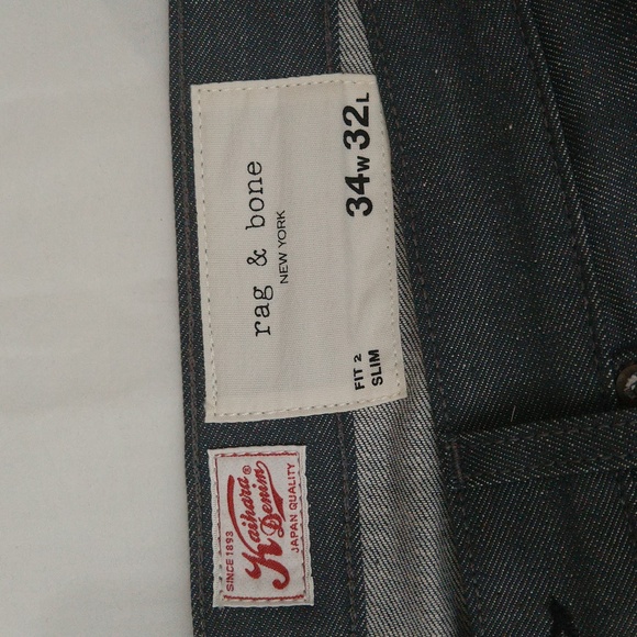 Rag bone fit 2 slim mid rise tailored raw grey denim jeans men's Sz 34w/32L - Picture 2 of 14